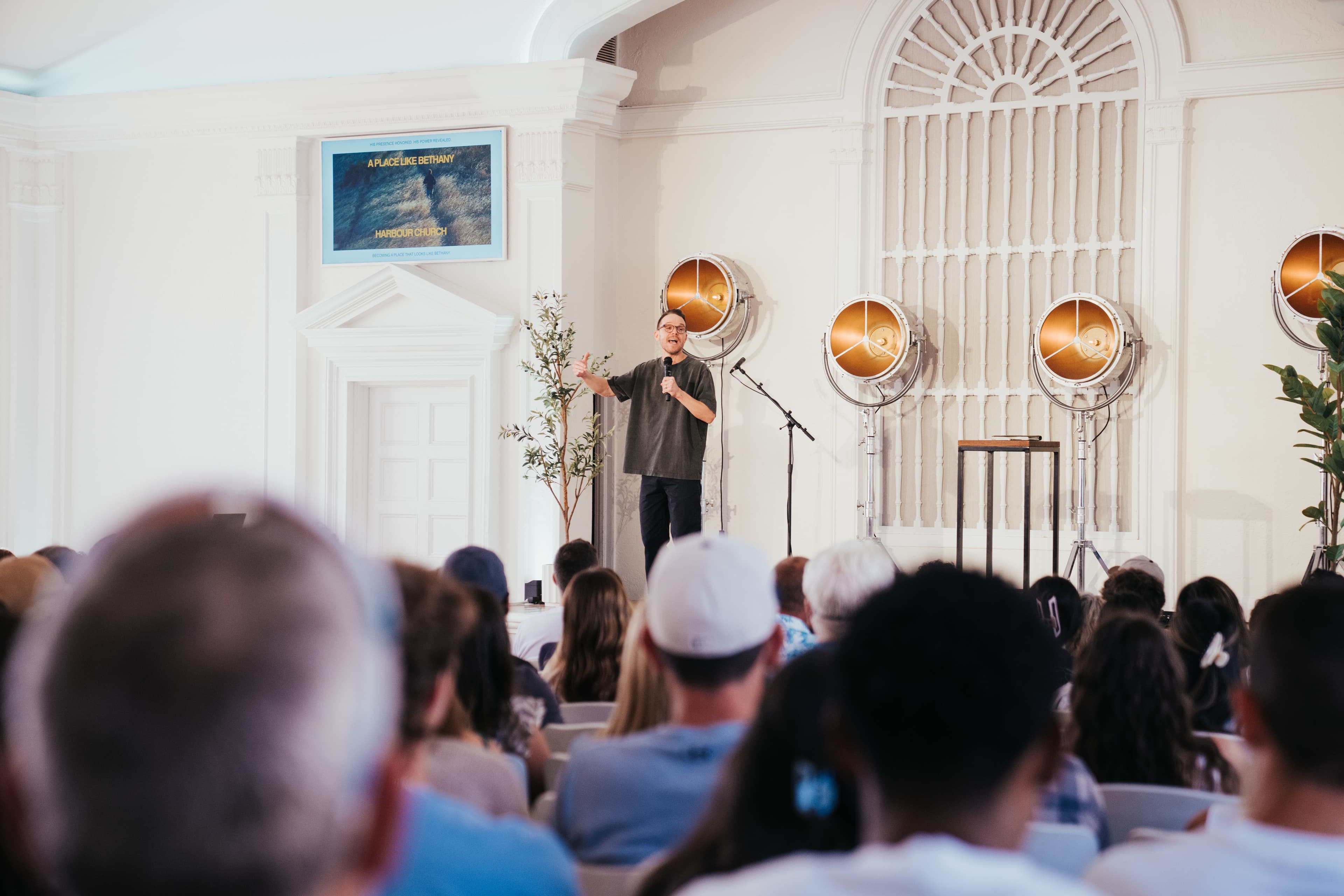 A Harbour Church pastor teaching during a Sunday gathering