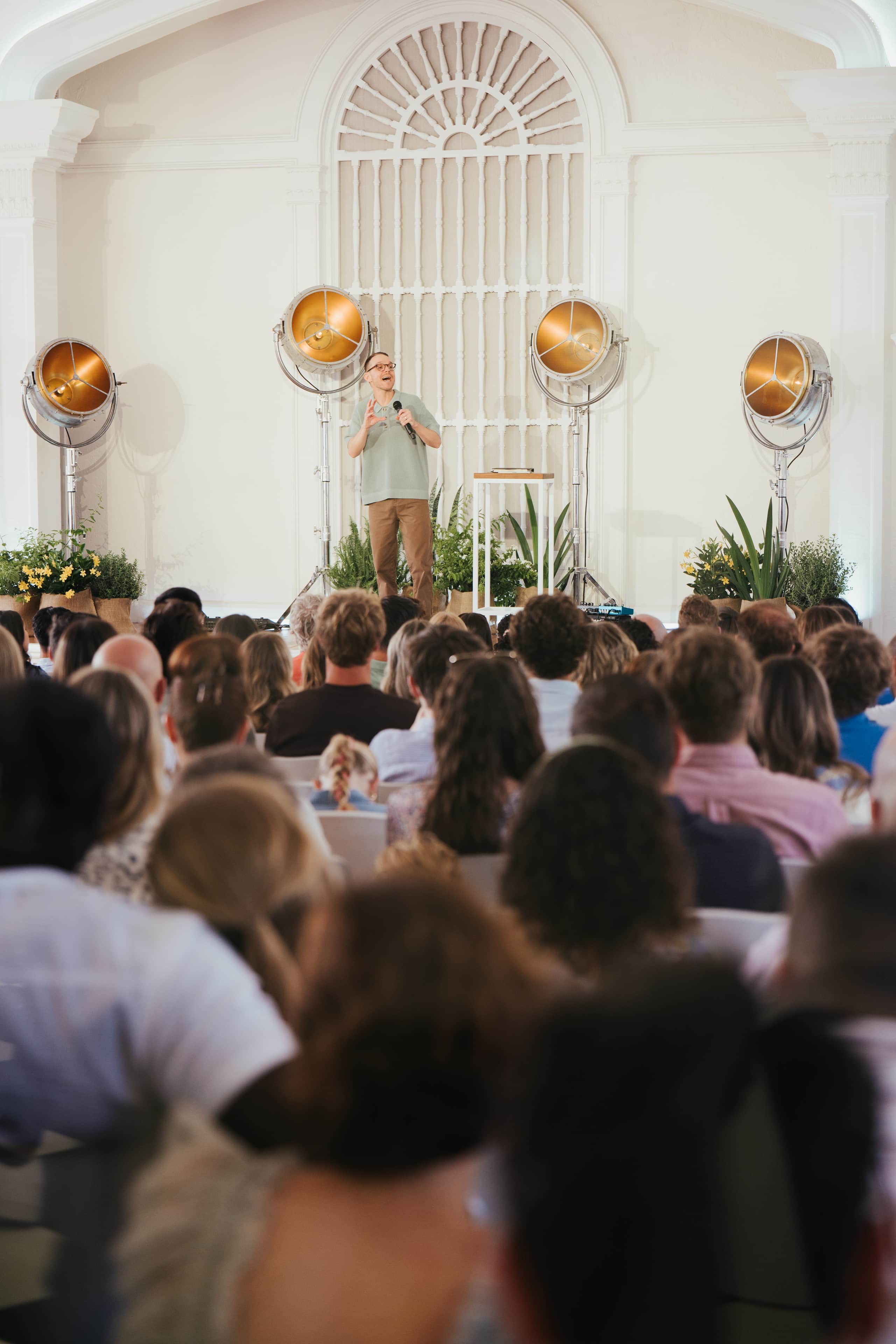 A Harbour Church pastor teaching during a Sunday gathering